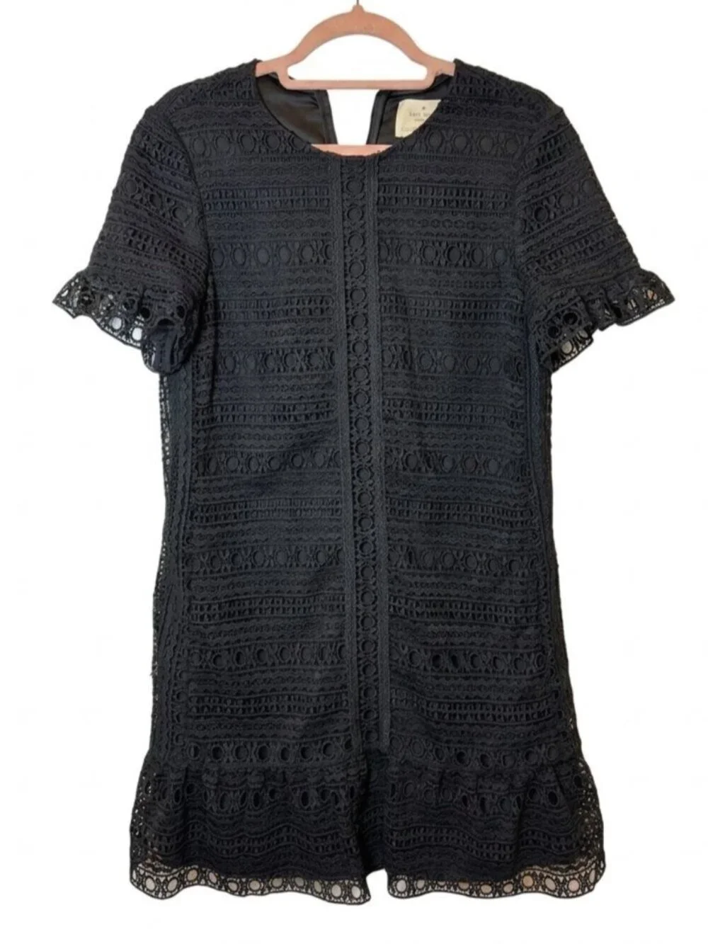 Kate Spade Black Lace Flounce Hem Shift Mini Dress Little Black Dress 2 0287